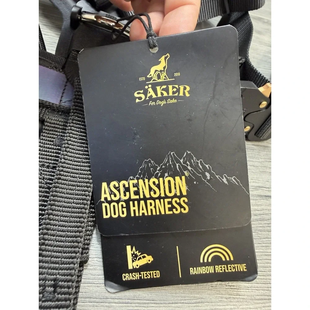 Saker Ascension Extended Dog Harness Black Sz Med/Large Rainbow Reflective NWT